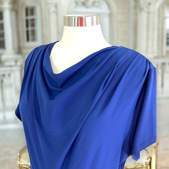 Avenue Royal Blue Drape Cowl Neck Front Jersey Dress - Picture 8 of 16